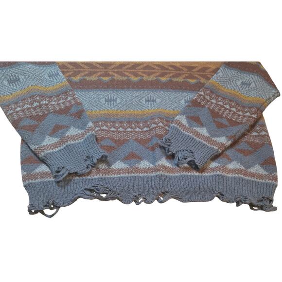 Romwe Grunge Punk Sweater M Blue Brown Striped Distressed Knit Goth Y2K Emo - Picture 2 of 5